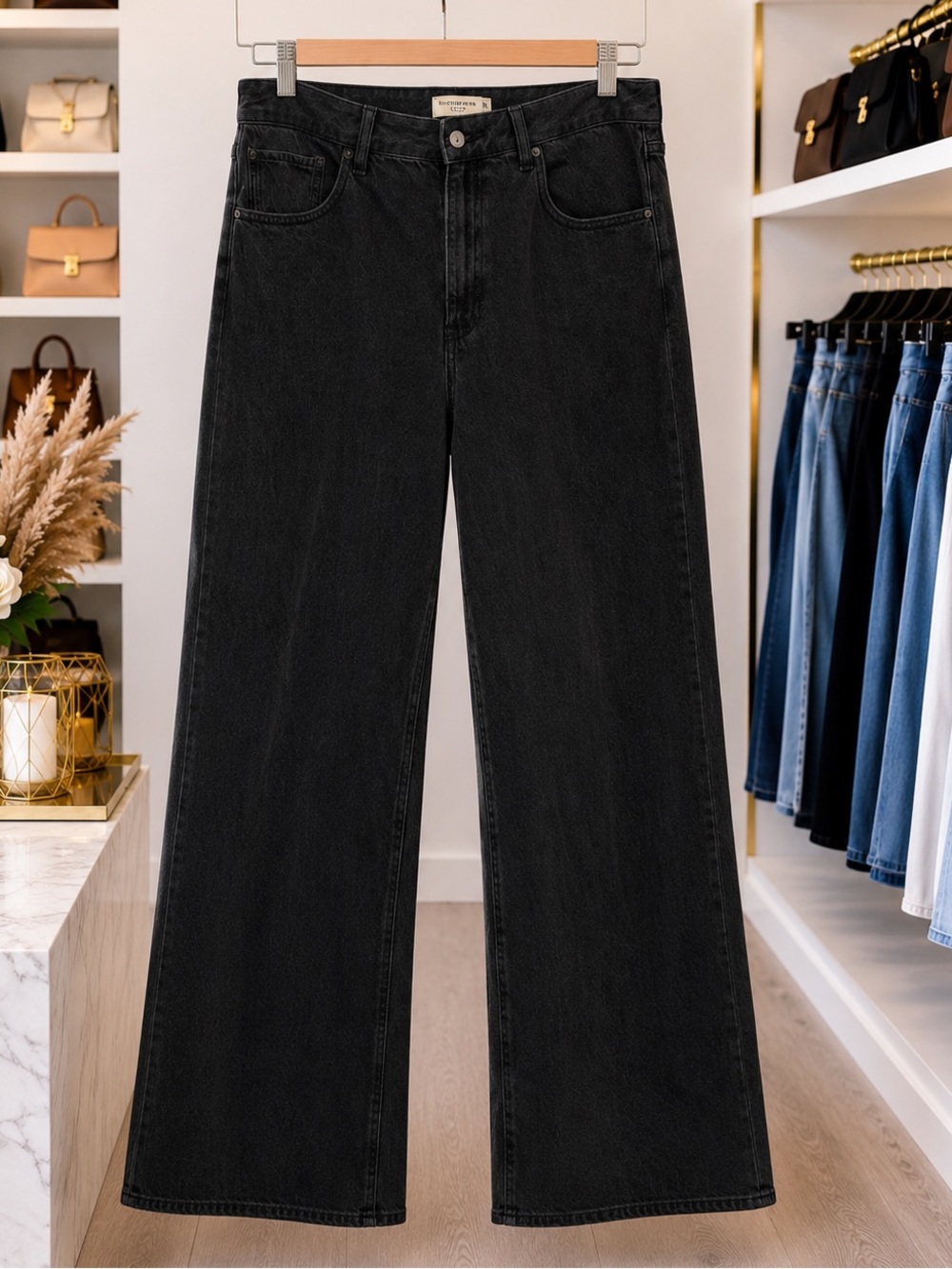 Abercrombie & Fitch Black Wide Leg High-Rise Jeans | 33.5” Waist | 13” Rise
